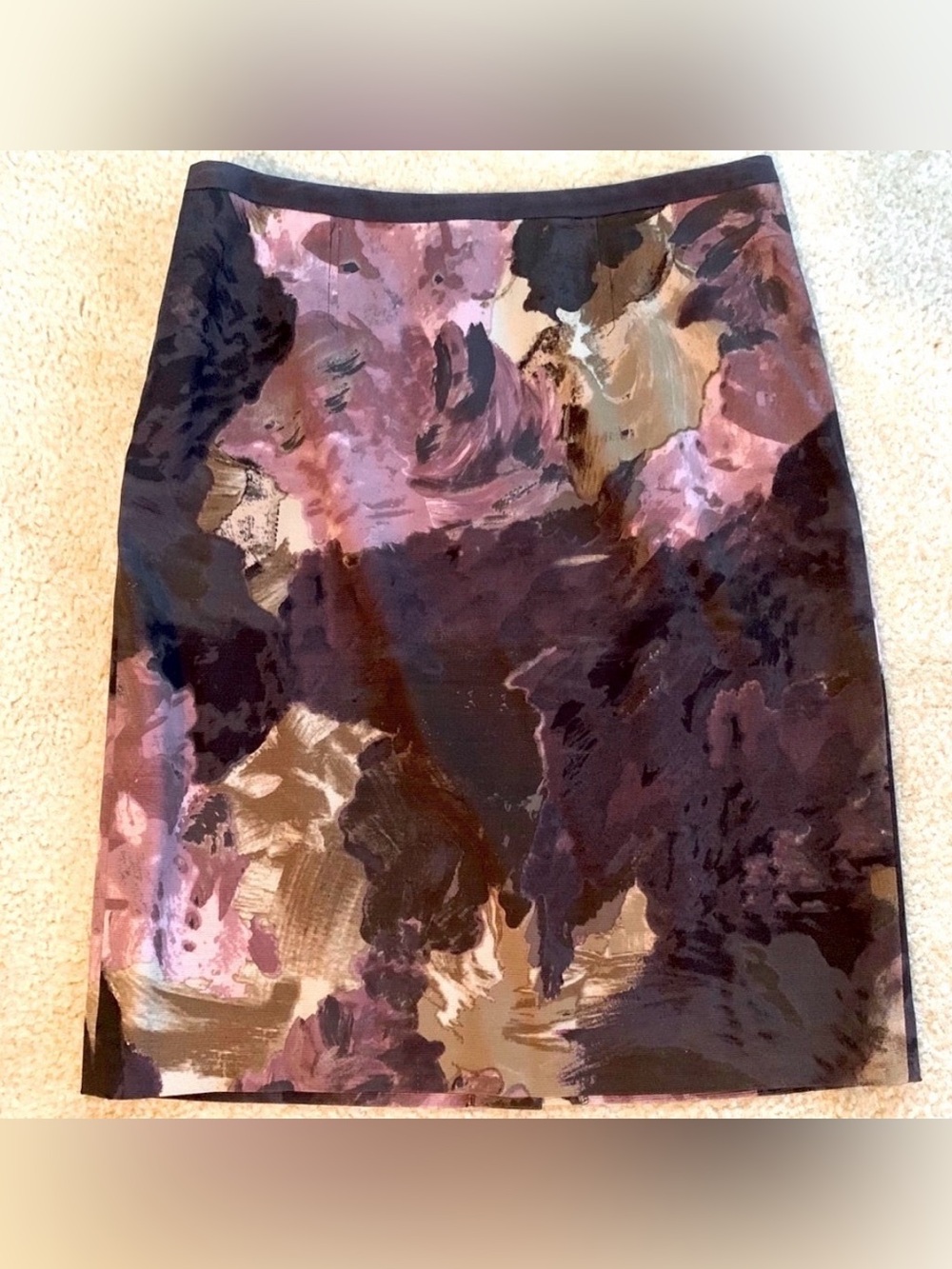 LOFT Brown Purple Olive And Mauve Watercolor Print A-Line Skirt Size 4